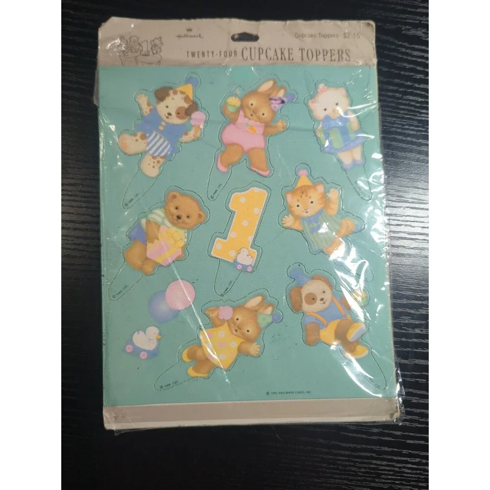 Hallmark  Animals Cupcake Toppers Vintage set of 24 1991 1st Birthday First
